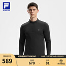 FILA 斐乐官方男子针织长袖上衣25冬季新款健身运动加绒长T抓绒打底衫 深黑-BK L 175/96A/L