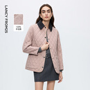 朗姿羊毛撞色翻领时尚设计感棉服修身显瘦通勤棉衣2025年冬季新款 雾霾粉色 M