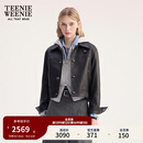 Teenie Weenie小熊女装皮衣2025秋季新款简约气质时髦短款翻领外套 黑色 S