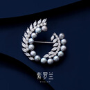 紫罗兰月满枝S925银胸针高档女珍珠胸花别针圣诞新年礼物