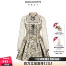 LULUALWAYS【商场同款】24秋季新款复古公主风高腰显瘦印花连衣裙 米白色 S