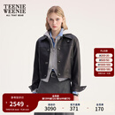 Teenie Weenie小熊女装皮衣2025秋季新款简约气质时髦短款翻领外套 黑色 S