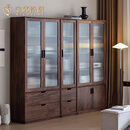 宁邱络阁（NICHLORT）黑胡桃木组合书柜全实木现代简约展示柜书橱书房玻璃门储物柜书柜 【樱桃木】组合 2.5m