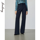 朗姿【王楚然同款】冬新款气质高腰通勤职业阔腿西装裤直筒工作长裤 暮色藏蓝色 M