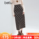 百图（betu）女装2025年冬季新款半身裙高级感气质格纹后开叉高腰裙子2510T74 咖色格 M