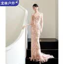 OEMG礼服高端轻奢小众晚礼服抹胸敬酒服高级感流苏拖尾新娘订婚礼服裙 礼服 M