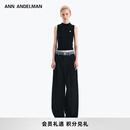 ANN ANDELMAN【王玉雯同款】官方直营 牛仔腰头拼接西裤直筒长裤 黑色 S