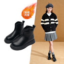 红蜻蜓儿童秋冬季女童鞋皮靴软底中大童棉鞋短靴马丁靴子Q54BM001黑色34