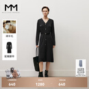 麦檬MM商场同款通勤简约绵羊毛V领针织长袖连衣裙秋冬5DA394531 暗灰 S 155/80CM