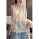 法式宽松蕾丝吊带背心女内搭外穿无袖镂空设计感小众打底衫上衣 米白色 XL 【115-140斤】