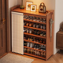 小匠材鞋架家用门口多层入户柜简易玄关防尘收纳鞋柜茶色5层70cm