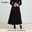 珂莱蒂尔秋季款法式优雅100绵羊毛过膝保暖A型中厚半身裙 黑色 M