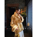 三吉黑花【墨香集】新中式毛领棉服厚外套冬装2025新款上衣袄子潮 淡黄(内里100羊毛絮片) L