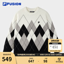 FILA FUSION斐乐潮牌情侣款编织衫2025冬新款宽松菱格纹套头毛衣 正黑色-BK L 175/96A/L