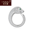 法巴赫轻奢满钻豹子头戒指男霸气玫瑰金食指戒时尚欧美风猎豹指环女 白金色 18号