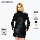 ANN ANDELMAN【明星同款】短款皮衣女秋冬系带收腰毛领加绒加厚保暖夹克外套 黑色 XS