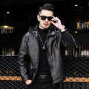 UOSO品牌男装真皮皮衣男士头层油蜡牛皮修身连帽夹克休闲外套 到手价4299 L 【115-130斤】