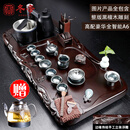 冬帝黑紫檀木茶盘新款整块实木纯手工浮雕全自动办公家用茶台茶具套装 黑檀鱼戏荷塘100cm-百花建盏茶具