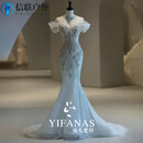 MPPMCK【新款】2025法式鱼尾轻婚纱新娘主纱重工高级感小个子出门迎宾纱 拖尾款 （送头纱+手套） M