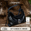 半坡饰族（bampo）中号绵绵包hobo托特包头层牛皮大容量单肩斜挎包软包礼物女友 墨碳黑（中号升级拉链款）