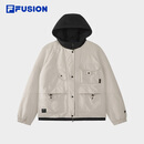 FILA FUSION斐乐潮牌棉服女2026春新款休闲宽松拼色外套连帽夹克 珍珠云灰-GY M 165/84A/M