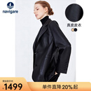 Navigare意大利小帆船女士外套秋冬款绵羊皮真皮皮衣西装领舒适保暖上衣女 黑 L