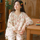 维多利亚秋季新品女睡衣三层棉纱长袖套装甜美可外穿 米白色 S(85-95斤以内)