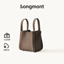 Songmont中号菜篮子系列女设计师款头层牛皮大容量通勤手提包 大象灰 帆布内胆 现货