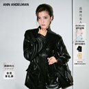 ANN ANDELMAN【吴千语同款】工装皮衣高级感抽绳皮收腰黑色皮外套 黑色 M