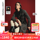 朗姿法式气质小香风收腰新年a字裙2025秋季新款高级感长袖连衣裙 黑色2 M