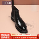 UOSO高端品牌马丁靴男商务休闲百搭圆头厚底皮靴印花切尔西靴 黑色 38 (240mm)