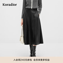 珂莱蒂尔秋季款高腰显瘦A字裙女真皮绵羊皮革中长款简约半裙 黑色 S