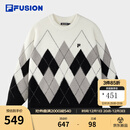 FILA FUSION斐乐潮牌情侣款编织衫2025冬新款宽松菱格纹套头毛衣 正黑色-BK L 175/96A/L