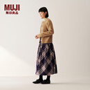 无印良品（MUJI）女式 法兰绒 抽褶裙 长半身裙 女 裙子 女装 25年秋季 BE1D1C5A 藏青色格纹 M