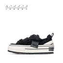 XVESSEL秋冬新款毛绒保暖魔术贴毛茸茸三色卷毛童鞋儿童帆布鞋 黑色 F24X63B 37