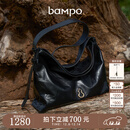 半坡饰族（bampo）中号绵绵包hobo托特包头层牛皮大容量单肩斜挎包软包礼物女友 墨碳黑（中号升级拉链款）