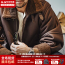 马登工装 美式复古B3轰炸机皮衣夹克皮毛一体加绒机车麂皮外套男冬 咖啡色 L