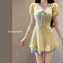 尤克达蒂（yookdd）大码泳衣女款连体裙式保守微胖女孩显瘦遮肉可爱日系学生温泉泳衣 微胖女孩泳衣【黄色】 【建议100-160斤】