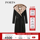 PORTS宝姿女装2024秋季新款LOGO提花连帽羊毛大衣ALT9C009UZW022 黑色印花 M （6）