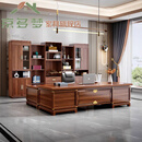 京多梦实木办公桌老板桌新中式大班台办公室总裁转角老板桌乌金木 2米老板桌带侧桌【乌金木】