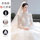 薇恋梦岚法式婚纱主纱新娘2025新款小个子春季结婚高领礼服长款宫廷风拖尾 齐地款+3件套 2XL