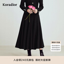 珂莱蒂尔秋季款法式优雅100绵羊毛过膝保暖A型中厚半身裙 黑色 M