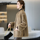 古赫伦（GUHELUN）进口貂皮大衣女2025冬新款V领洋气小母貂整貂皮草外套女 帕斯条 均码