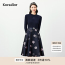 珂莱蒂尔冬季假两件羊毛【玫瑰裙】连衣裙女浪漫针织拼接长裙 暗青紫色 L