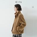 EIN【双面穿】EIN PURE 文艺绵羊毛颗粒绒毛绒短大衣女 2025冬季新 咖色 M
