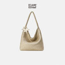 ECODAY编织托特包通勤包女包大容量单肩手提包送女友生日礼物 My dear friend-B007X 香槟金 大号