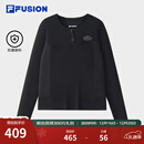 FILA FUSION斐乐潮牌赵露思同款女子长袖上衣2025冬新款简约修身长T 正黑色-BK M 165/84A/M