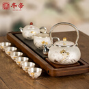 冬帝银壶纯银999烧水壶云南纯手工足银茶具套装兰花套装银茶壶家用 一壶六杯+公道杯+烧水壶 +质检证书