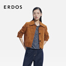 ERDOS 26早春小翻领麂皮挺括干练复古可露丽风女皮外套 枫叶棕 M 165/84A