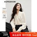 红袖甜美温柔雪纺衫春季2025新款女装泡泡袖蝴蝶结飘带V领通勤上衣 米白004 M